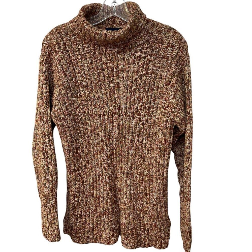 Denim & Co Marled Turtleneck Sweater Ramie Cotton Chunky Ribbed Neutral Size M